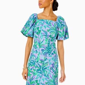 Lilly Pulitzer Lettie Stretch Dress Pink, Purple & Teal Tropical Print Dress